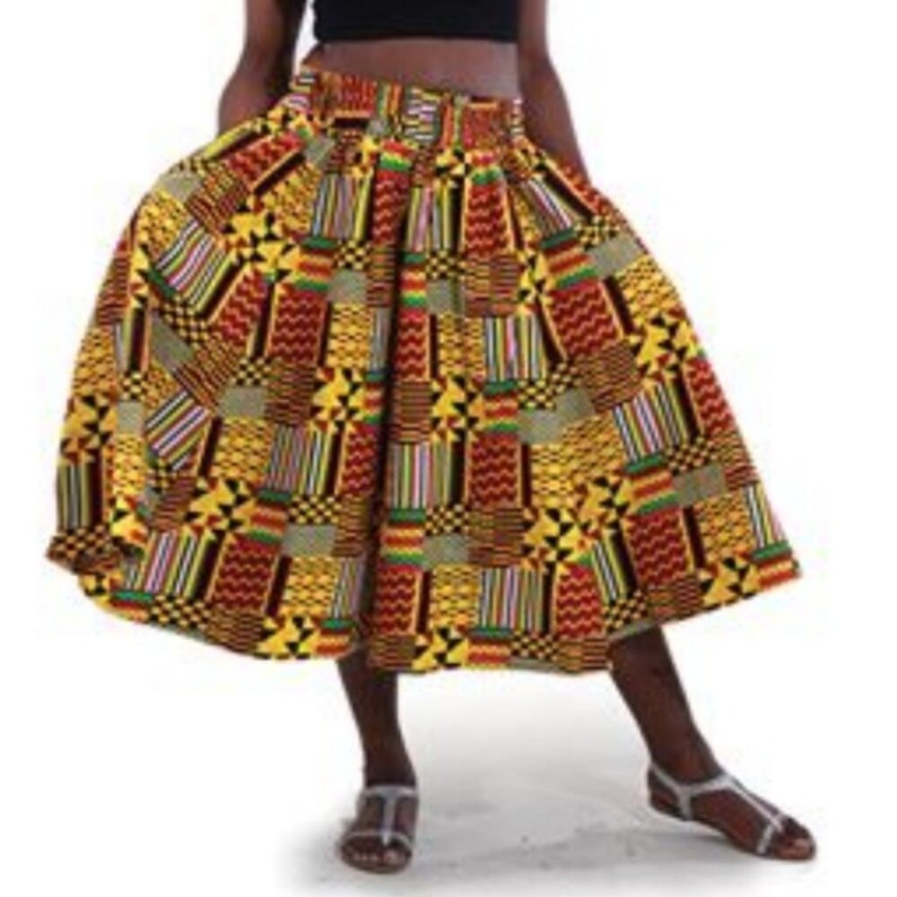 African Fashion Kente Patchwork Pattern Flare Skirt Matching Headwrap ONE SIZE